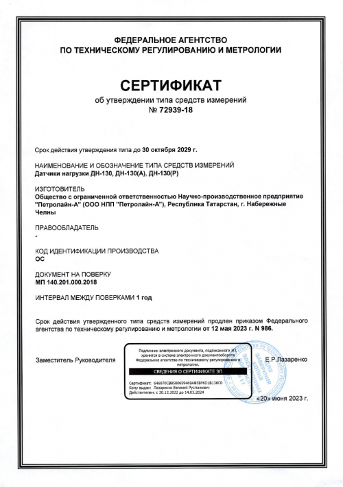 сертификат утверждения типа ДН-130